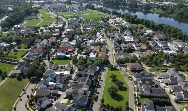 Aerial view of residential neighborhood in North Augusta SC near Savannah River