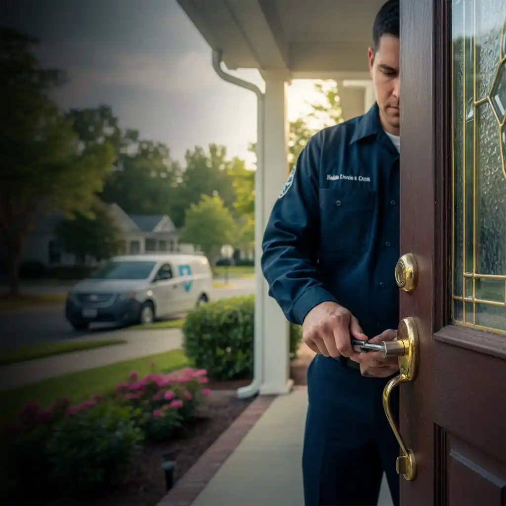 Zento Lock and Key technician arriving at a residential property in Graniteville SC for locksmith service