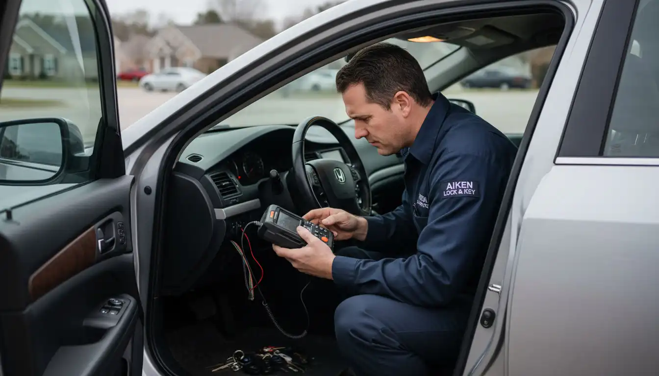 locksmith programming a transponder car key on-site in Aiken SC