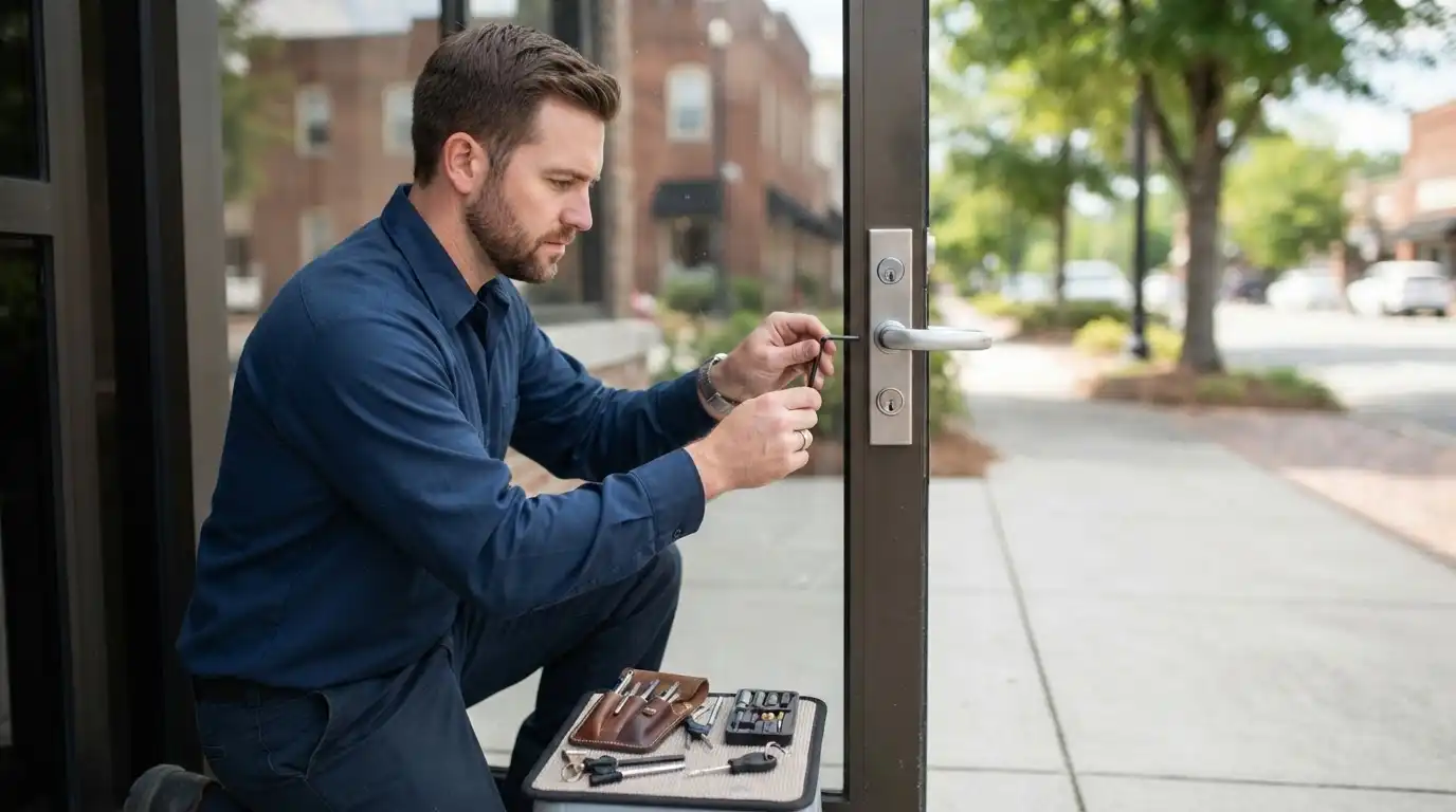 Locksmith installing a master key system at an Aiken County business