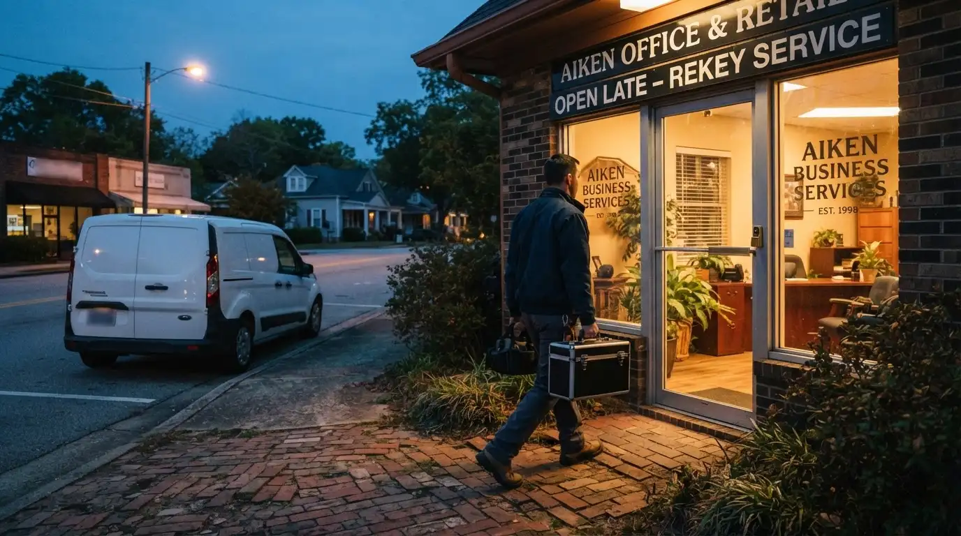 Mobile locksmith arriving for same-evening commercial rekey service in Aiken County